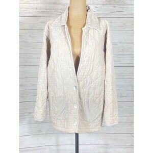 Vintage 80s Quilted Beige Button Up Collared Jacket Women’s Size Small